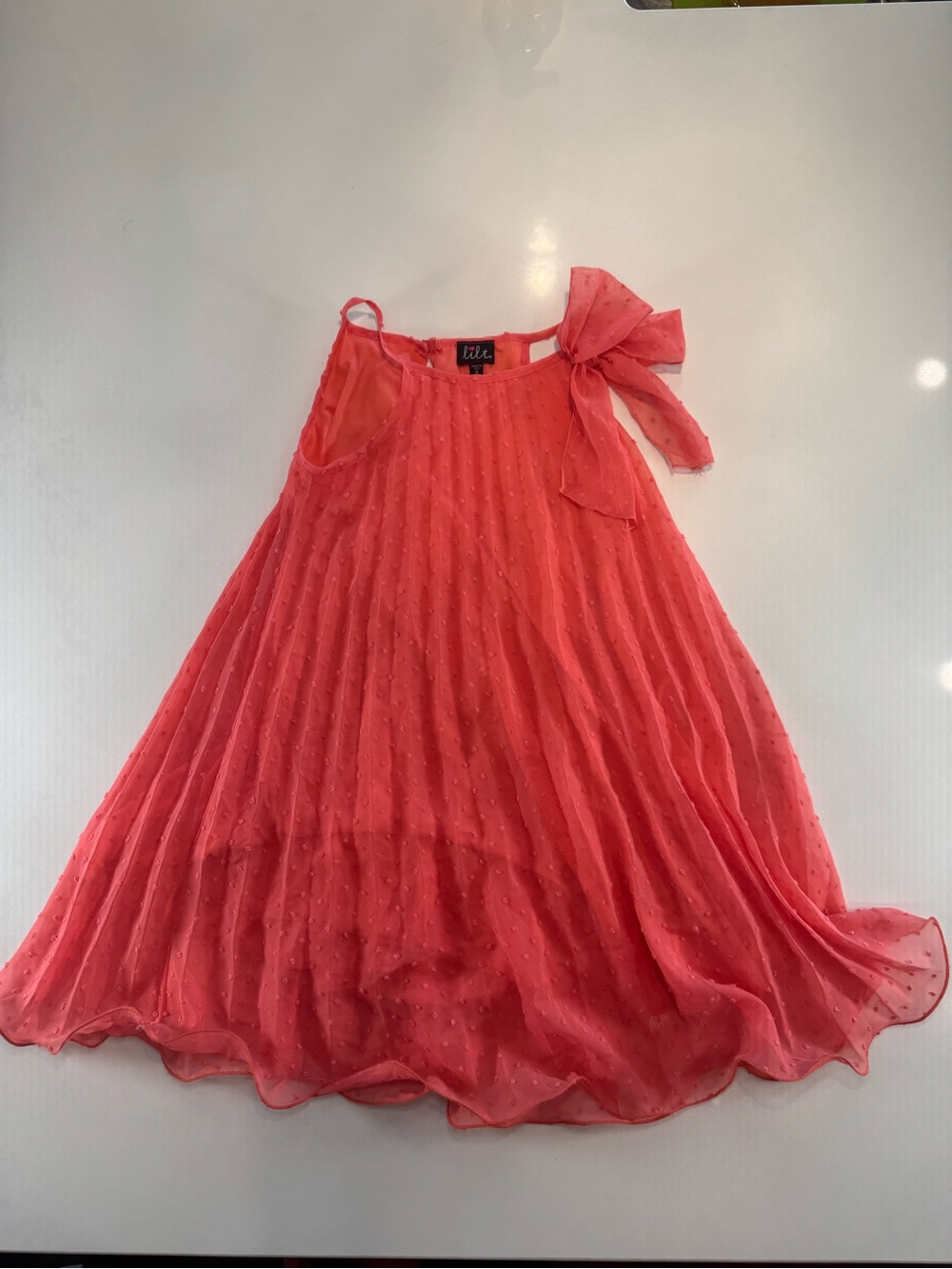 lilt Coral Pleated shirt/dress with Shoulder Bow